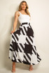 Dog Tooth Print Pleated Maxi Skirt