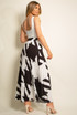 Dog Tooth Print Pleated Maxi Skirt