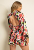 Shiny Floral Print Open Back Shift Dress