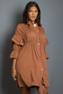 Ruched Frill Sleeve Shirt Dress 