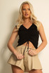 Ruched Front Frill Knit Crop Tops