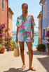 Scarf Print Knotted Shirt & Shorts Set 