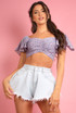Floral Print Ruched Low Neck Crop Tops