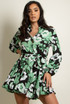 Floral Print Belted Flare Shirt Dress