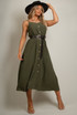 Button Front Strappy Midi Dress 