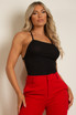 Ribbed Tie Cross Back Bodysuit