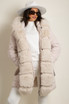 Midi Puffer Coat With Chunky Faux Fur