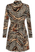 Mixed Animal Print Belted Shirt Dress