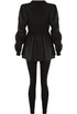 Ruched Sleeve Knitted Peplum Top & Trouser Set