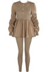 Ruched Sleeve Knitted Peplum Top & Trouser Set