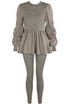 Ruched Sleeve Knitted Peplum Top & Trouser Set