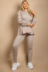 Ruched Sleeve Knitted Peplum Top & Trouser Set
