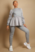 Ruched Sleeve Knitted Peplum Top & Trouser Set