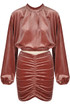High Neck Velvet Blouse & Ruched Mini Skirt Co-Ord