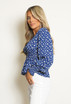 Blue Dalmation Print Round Neck Shirred Blouse