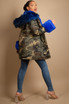 Camouflage Blue Fur Hood Parka Coat