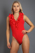 Jersey Rib Bodysuit With Frill Neckline