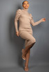 Ribbed Roll Neck Pleated Shoulder Midi Dress