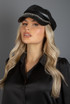 Faux Leather Baker Boy Chain Trim Hat