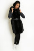 Belted Hooded Gilet With Faux Fur 
