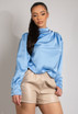 Satin Pleated Blouse With Button Detail