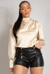 Satin Pleated Blouse With Button Detail