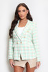 Woven Houndstooth Check Double Breasted Blazer