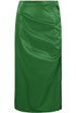 Ruched Side Slit PU Midi Skirt