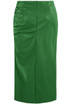 Ruched Side Slit PU Midi Skirt