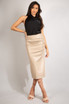 Ruched Side Slit PU Midi Skirt