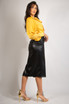Ruched Side Slit PU Midi Skirt