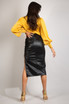 Ruched Side Slit PU Midi Skirt