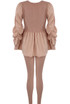 Ruched Sleeve Fine Knit Peplum Top & Trouser Set