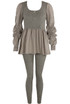 Ruched Sleeve Fine Knit Peplum Top & Trouser Set