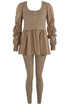 Ruched Sleeve Fine Knit Peplum Top & Trouser Set
