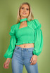 Cut Out Puff Sleeve Shirred Top