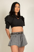 Bengaline Puff Sleeve Crop Top