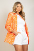 Paisley Ruched Sleeve Open Blazer