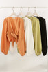 Tie Front Crop Top With Balloon Sleeve