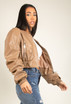 Cropped Ruched Sleeve PU Jacket