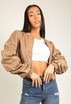 Cropped Ruched Sleeve PU Jacket