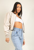 Cropped Ruched Sleeve PU Jacket