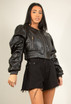 Cropped Ruched Sleeve PU Jacket