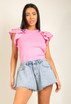 Fine Knit Frilled Sleeve Top
