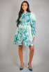 Oriental Print Belted Shirt Dress