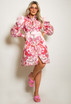 Oriental Print Belted Shirt Dress