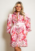 Oriental Print Belted Shirt Dress