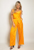 Satin Cowl Neck Belted Jumpsuit