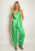 Satin Cowl Neck Belted Jumpsuit