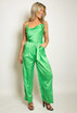 Satin Cowl Neck Belted Jumpsuit